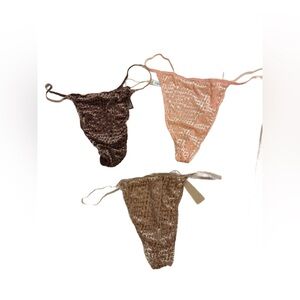 Skims Size 4X Bundle Velvet Logo T-String Thong Chestnut & Chai & Peach Panties
